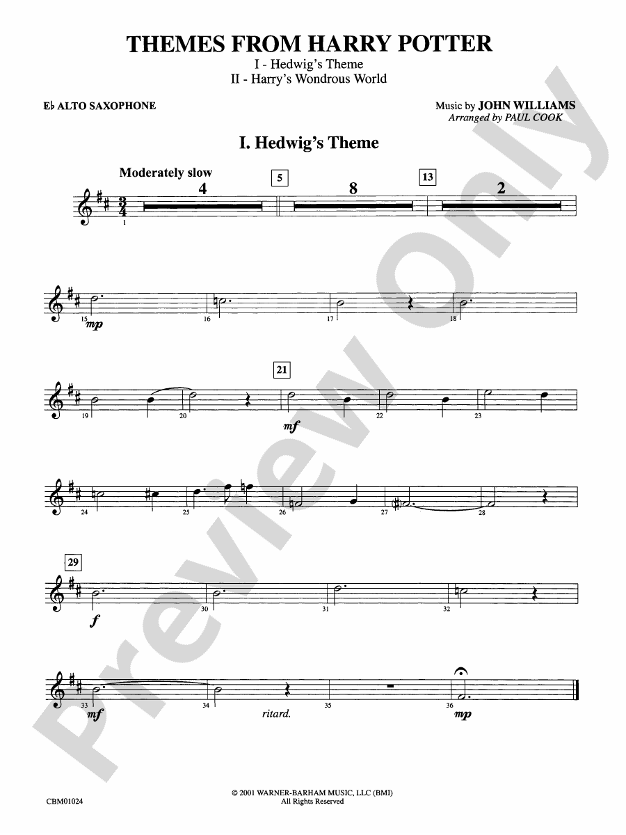 Harry Potter, Themes from Eflat Alto Saxophone Eflat Alto Saxophone