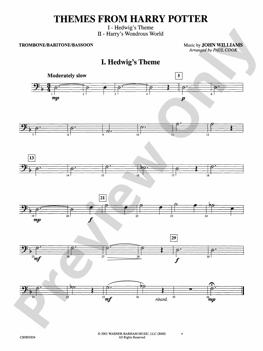 Harry Potter, Themes from 1st Trombone 1st Trombone Part Digital