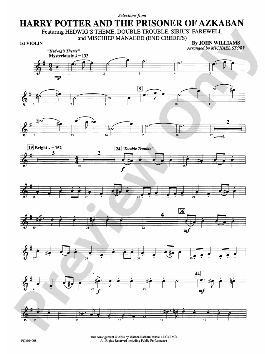 Harry Potter And The Prisoner Of Azkaban 1st Violin 1st Violin Part Digital Sheet Music Download 5188