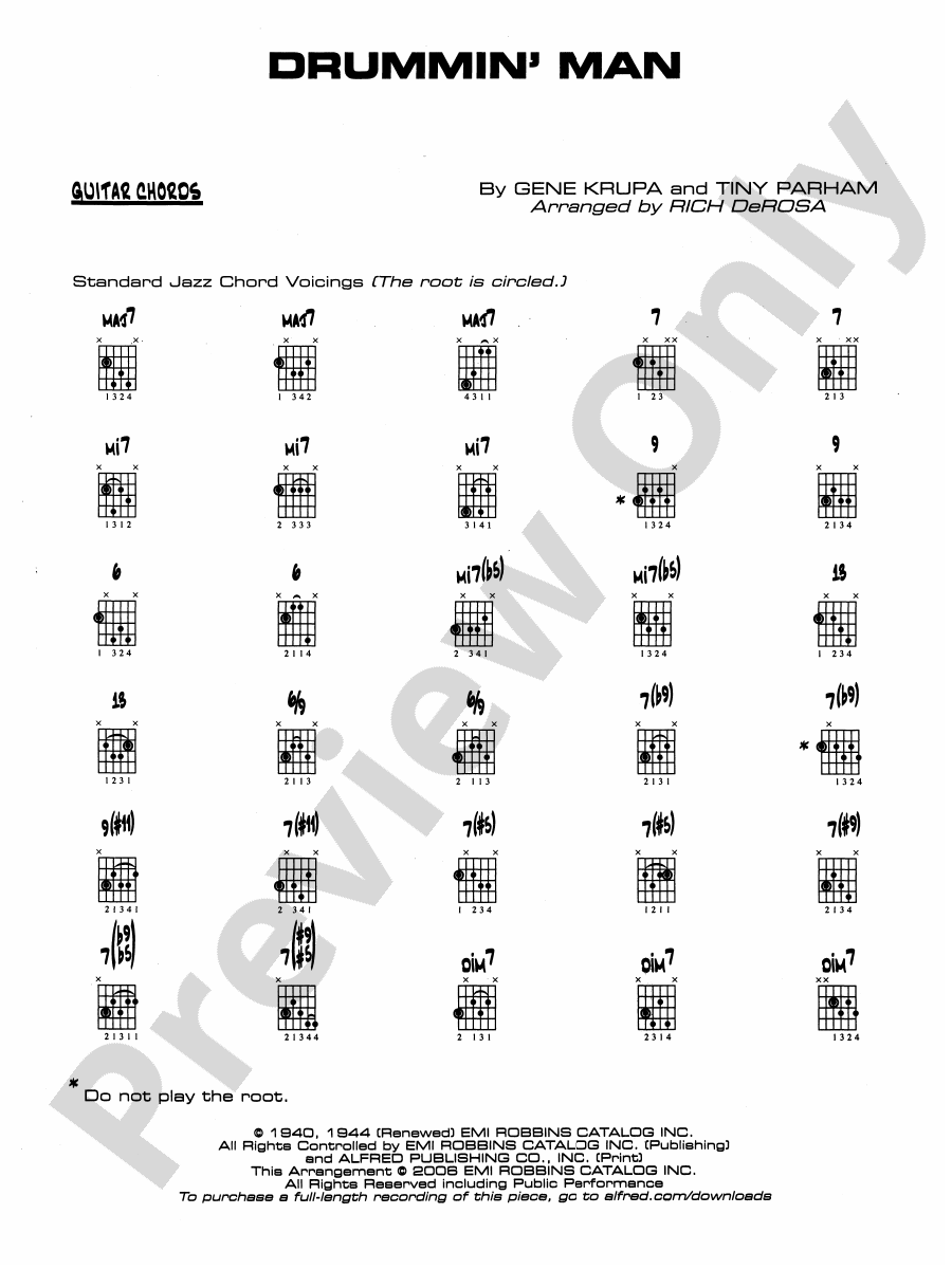 Drummin' Man Guitar Chords Guitar Chords Part Digital Sheet Music