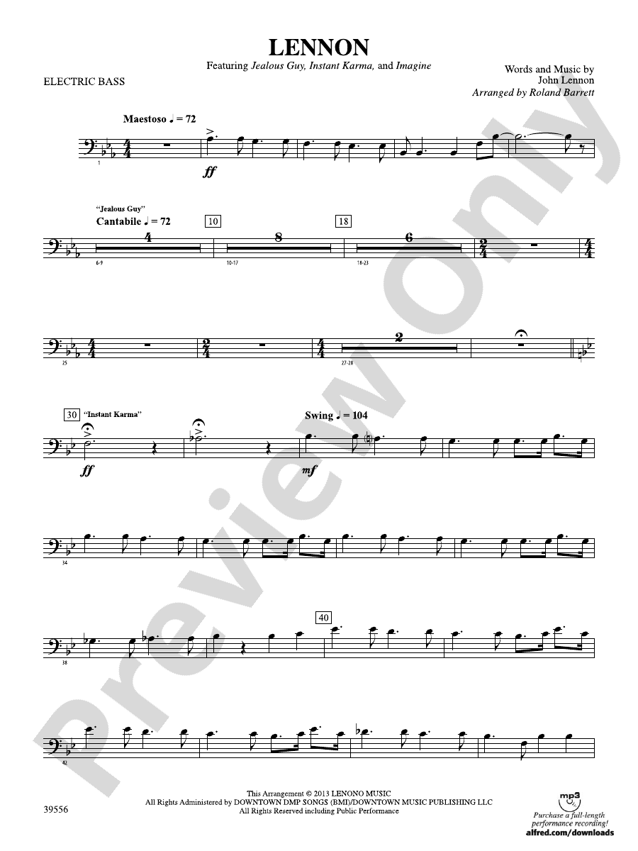 Lennon Electric Bass Electric Bass Part Digital Sheet Music Download