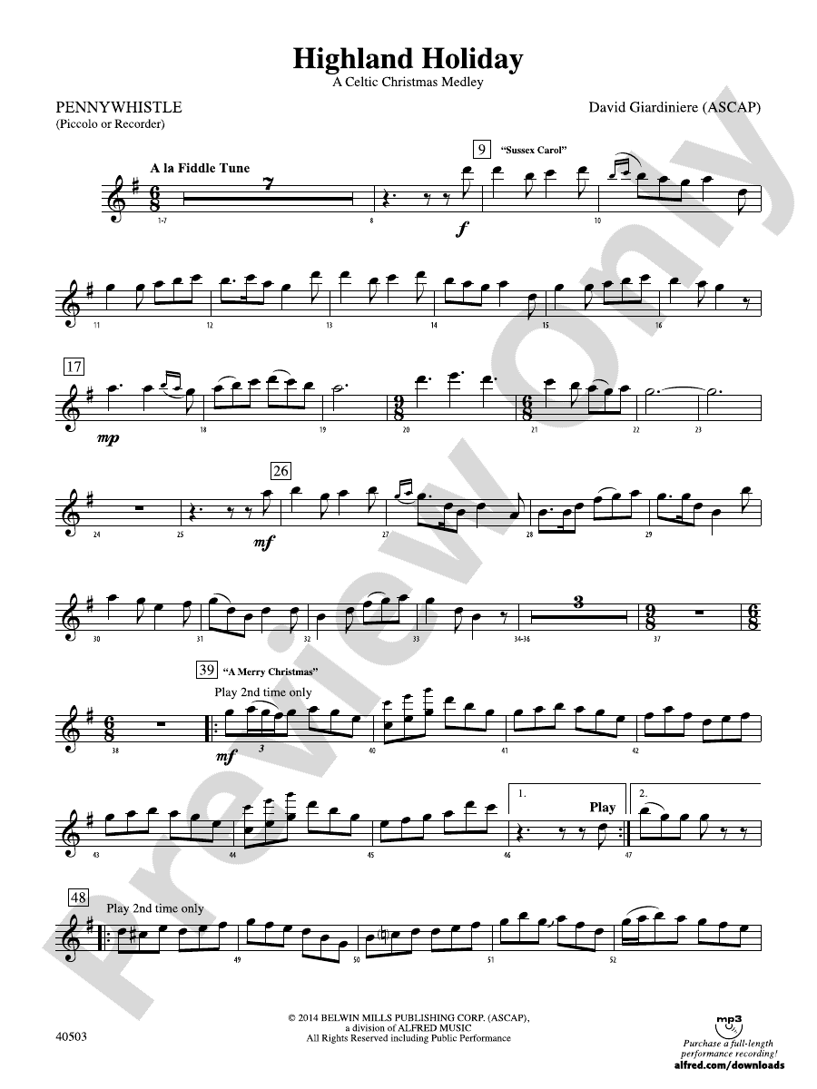 Highland Holiday Pennywhistle (Piccolo or Recorder) Pennywhistle