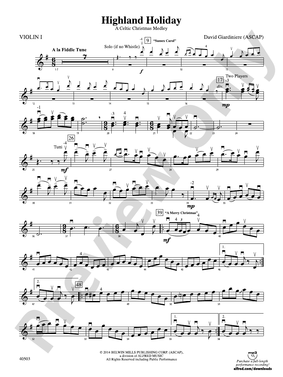 Highland Holiday 1st Violin 1st Violin Part Digital Sheet Music Download 9825