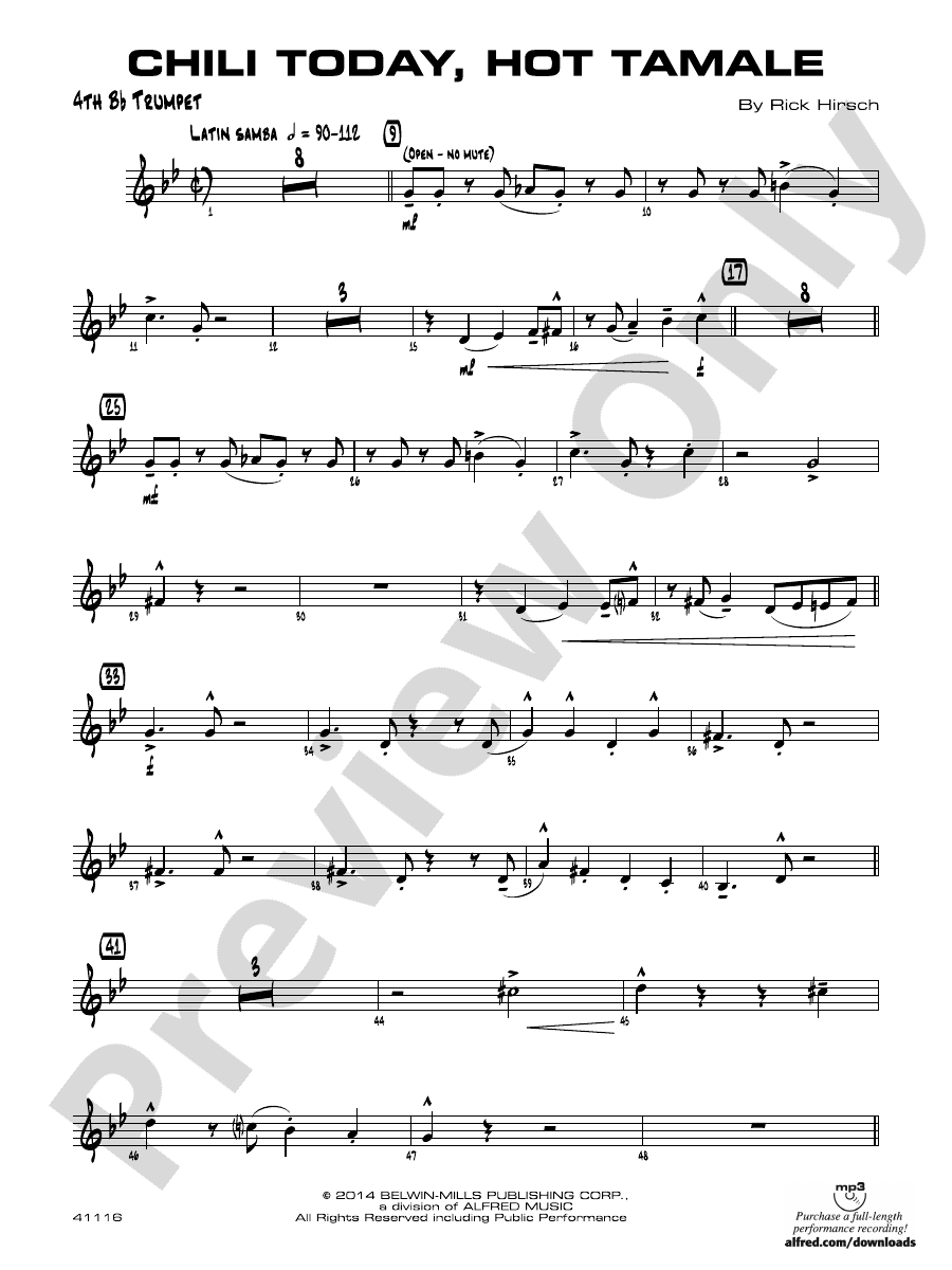 Chili Today, Hot Tamale 4th Bflat Trumpet 4th Bflat Trumpet Part