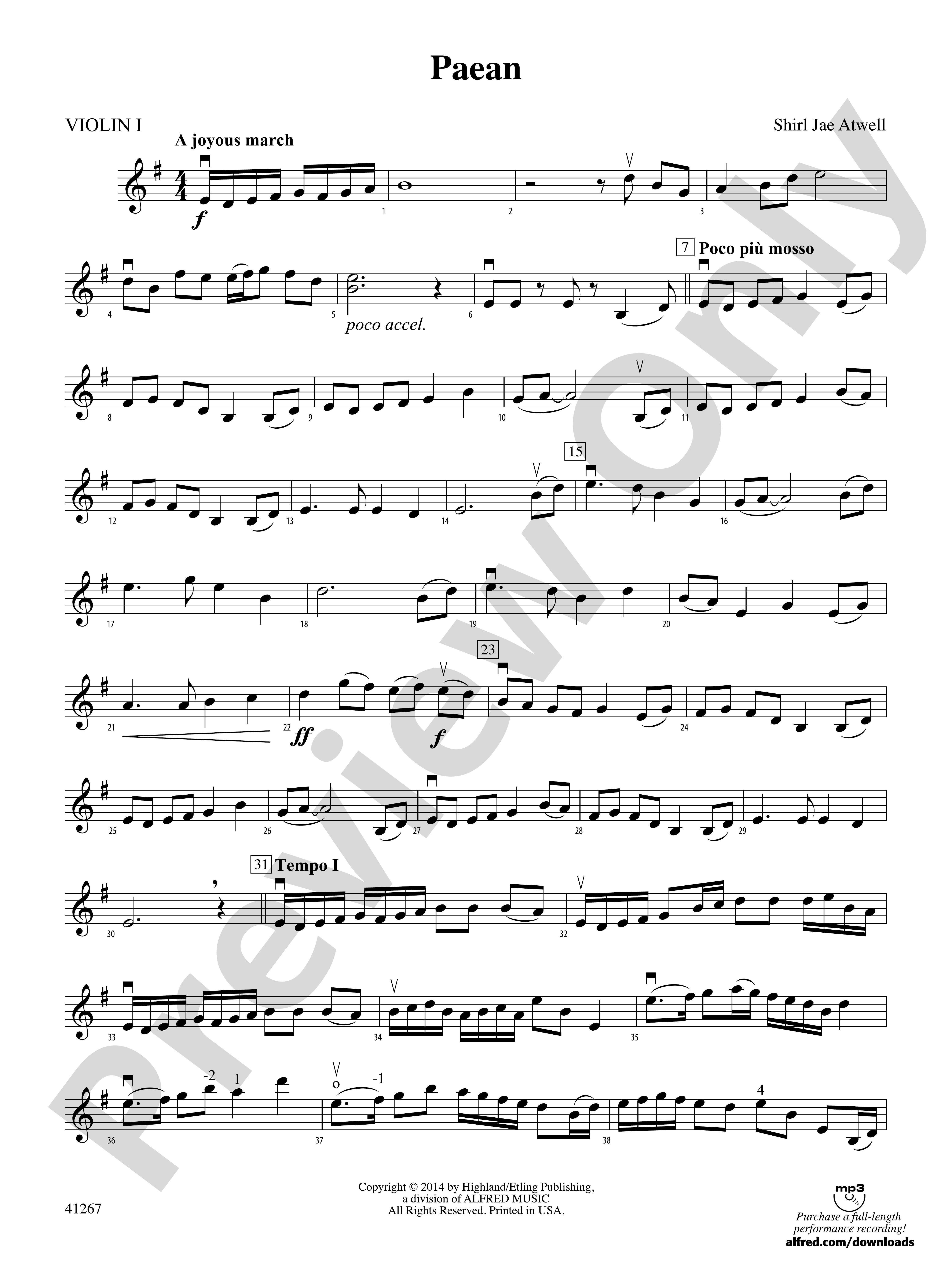 Paean 1st Violin 1st Violin Part Digital Sheet Music Download 