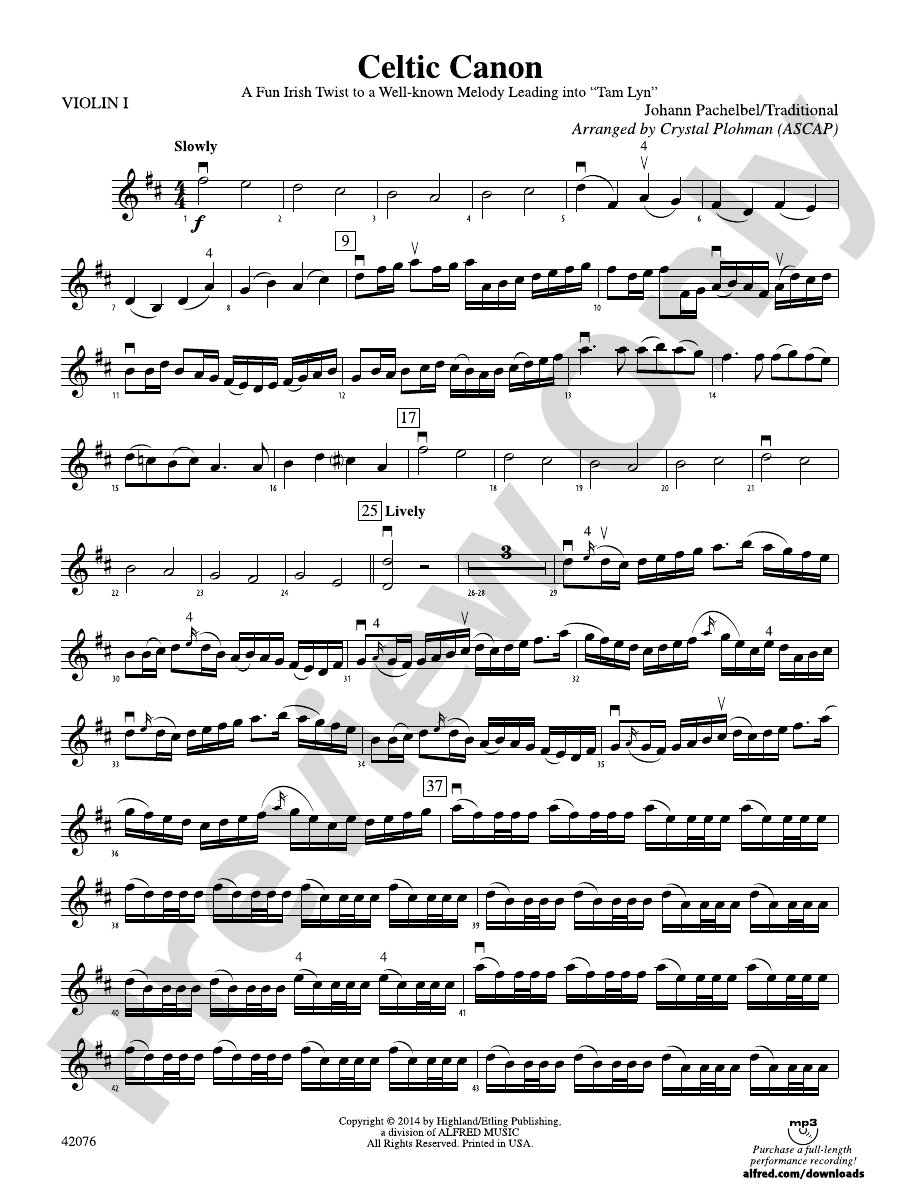 Celtic Canon 1st Violin 1st Violin Part Digital Sheet Music Download 1288