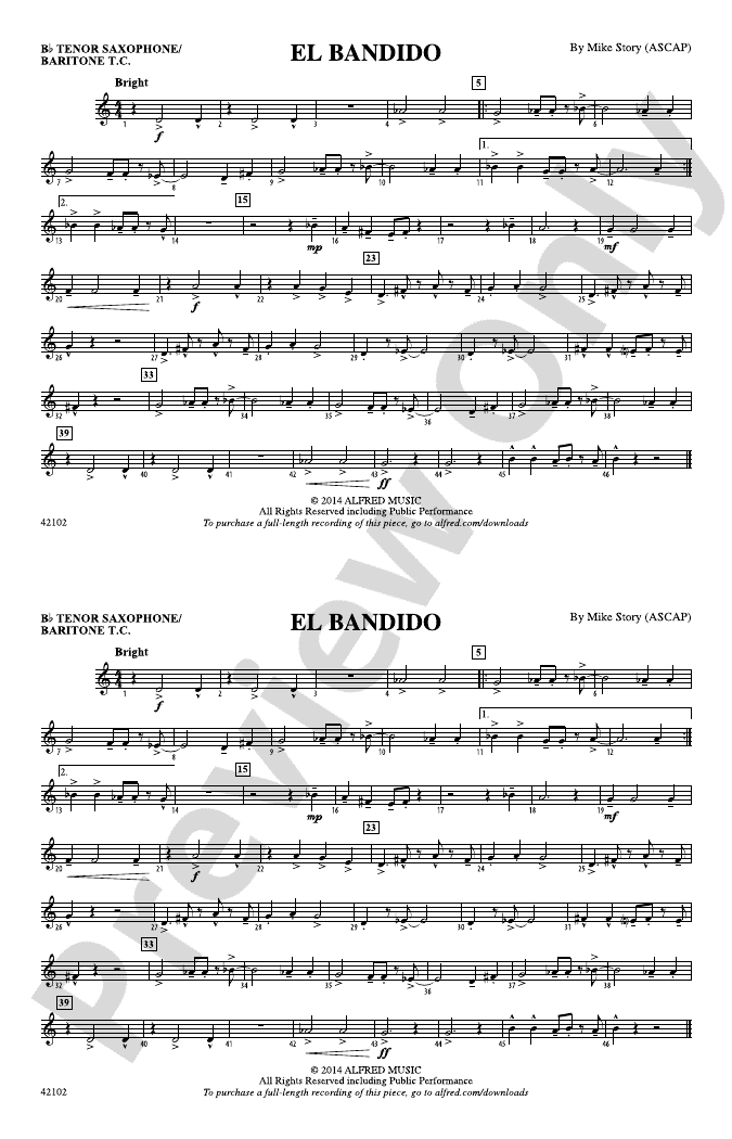 El Bandido Bb Tenor Saxophone/Bartione Treble Clef Bb Tenor Saxophone