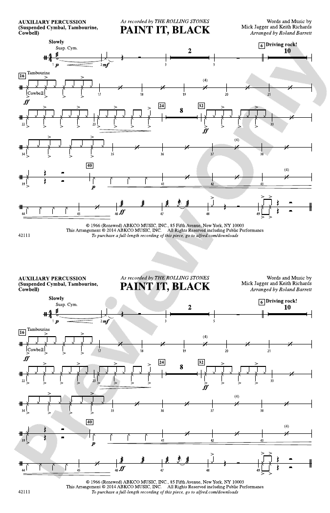 Paint It, Black Auxiliary Percussion Auxiliary Percussion Part