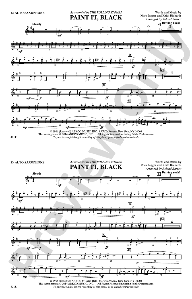 Paint It, Black Eflat Alto Saxophone Eflat Alto Saxophone Part