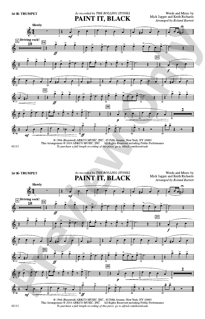 Paint It, Black 1st Bflat Trumpet 1st Bflat Trumpet Part Digital