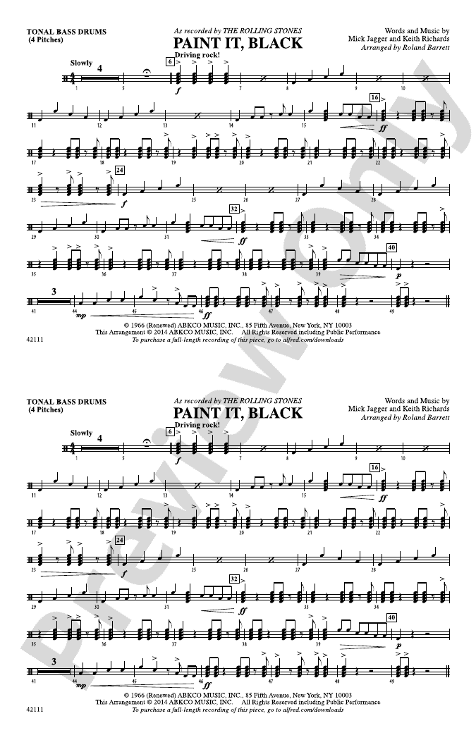 Paint It, Black Tonal Bass Drum Tonal Bass Drum Part Digital Sheet