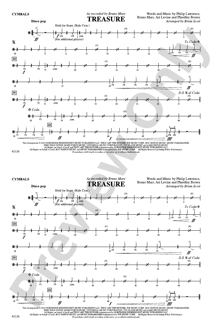 Treasure Cymbals Cymbals Part Digital Sheet Music Download