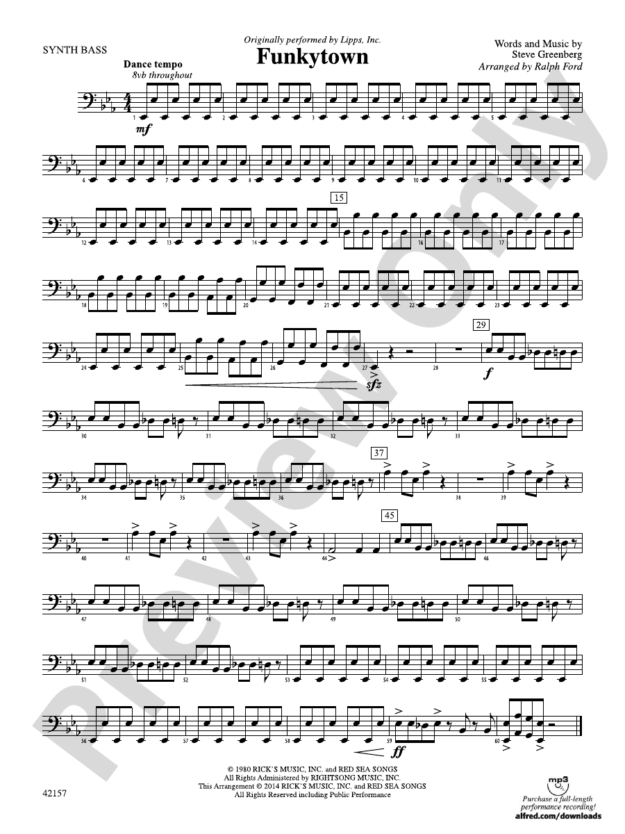 Funkytown: Synth Bass: Synth Bass Part - Digital Sheet Music Download