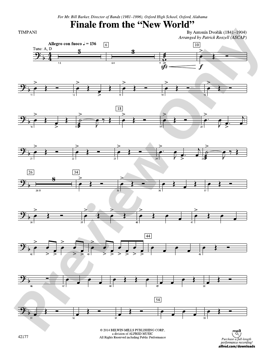 "The New World," Finale from Timpani Timpani Part Digital Sheet