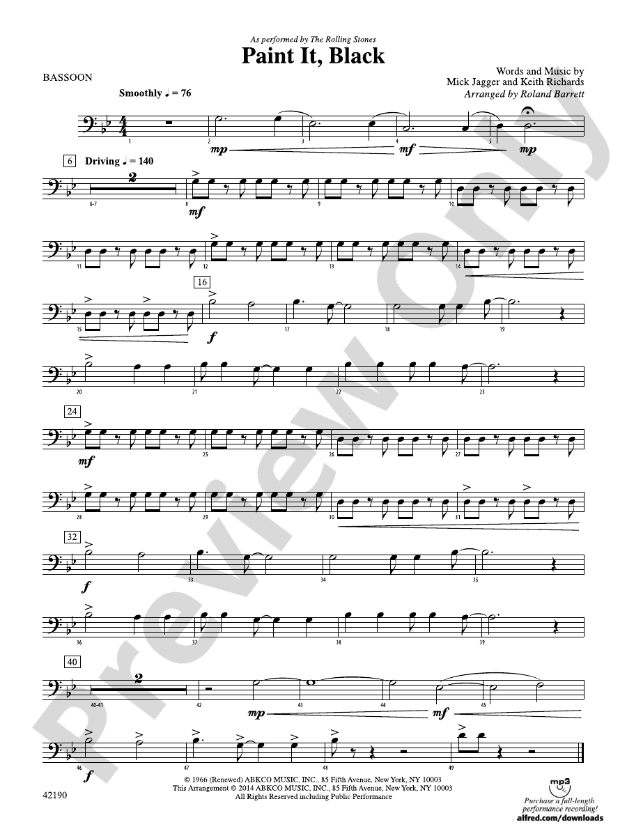 Paint It, Black Bassoon Bassoon Part Digital Sheet Music Download