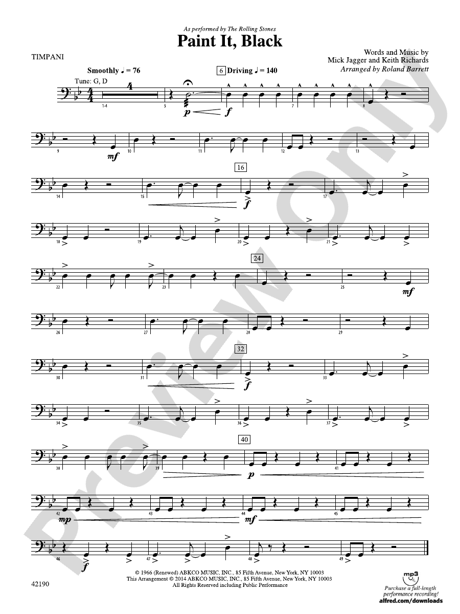 Paint It, Black Timpani Timpani Part Digital Sheet Music Download