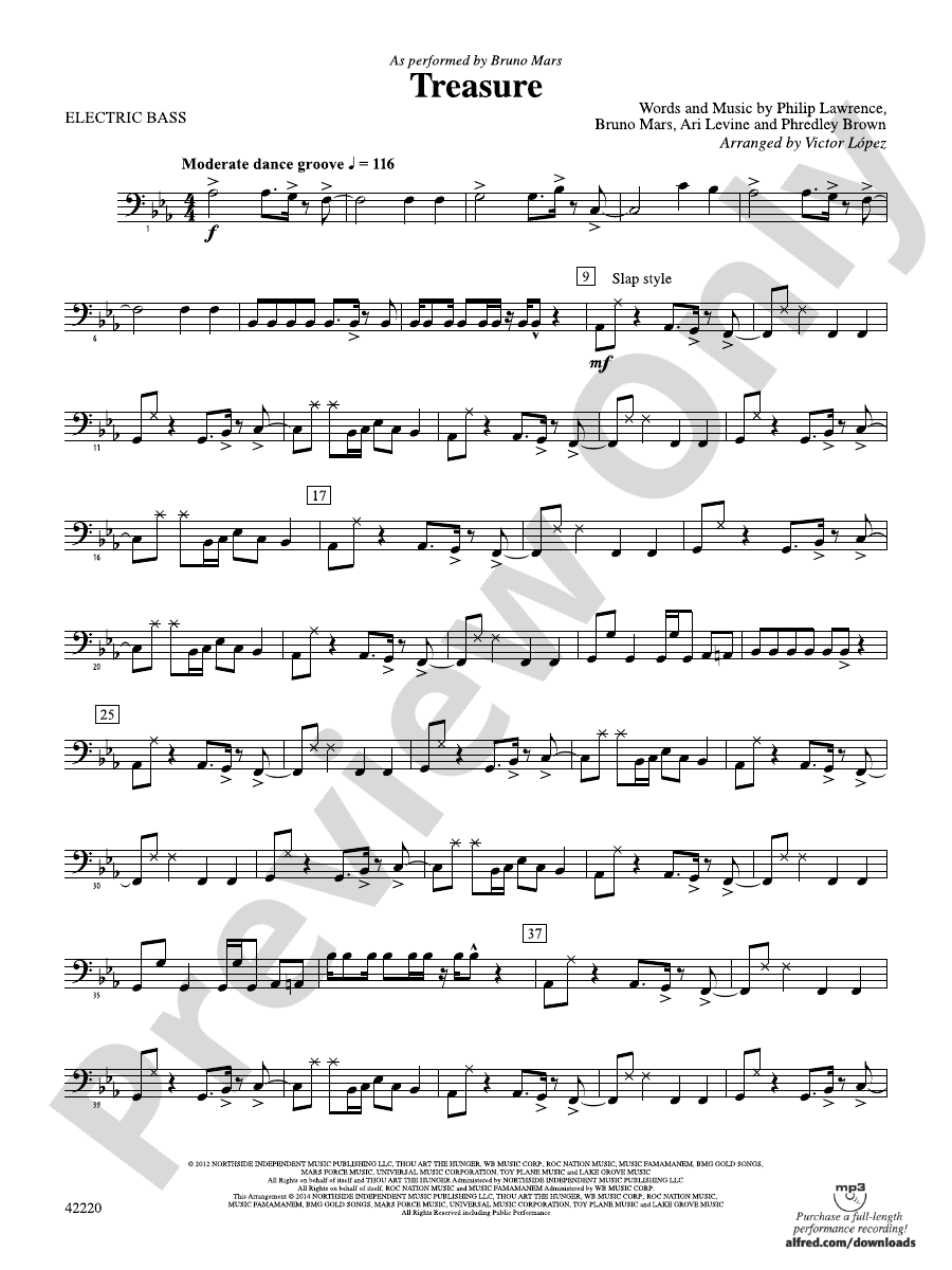 Treasure Electric Bass Electric Bass Part Digital Sheet Music Download