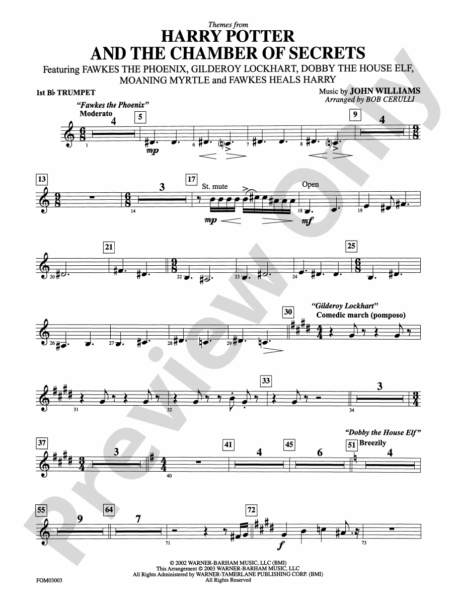 Harry Potter and the Chamber of Secrets, Themes from 1st Bflat