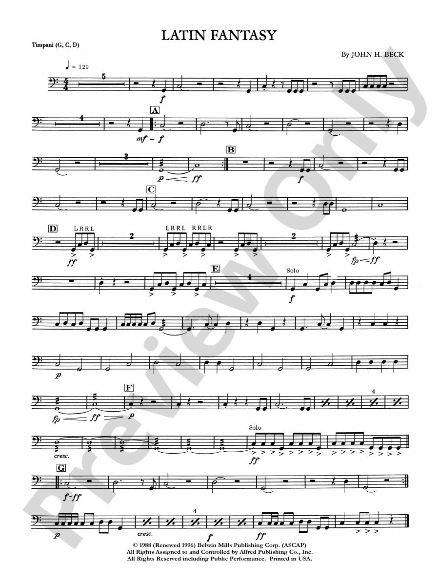 Latin Fantasy Timpani Timpani Part Digital Sheet Music Download