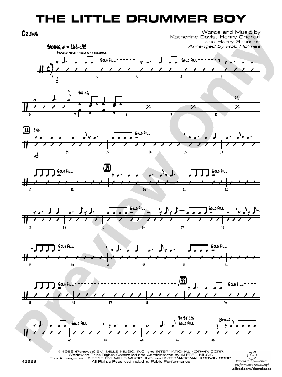 The Little Drummer Boy Drums Drums Part Digital Sheet Music Download