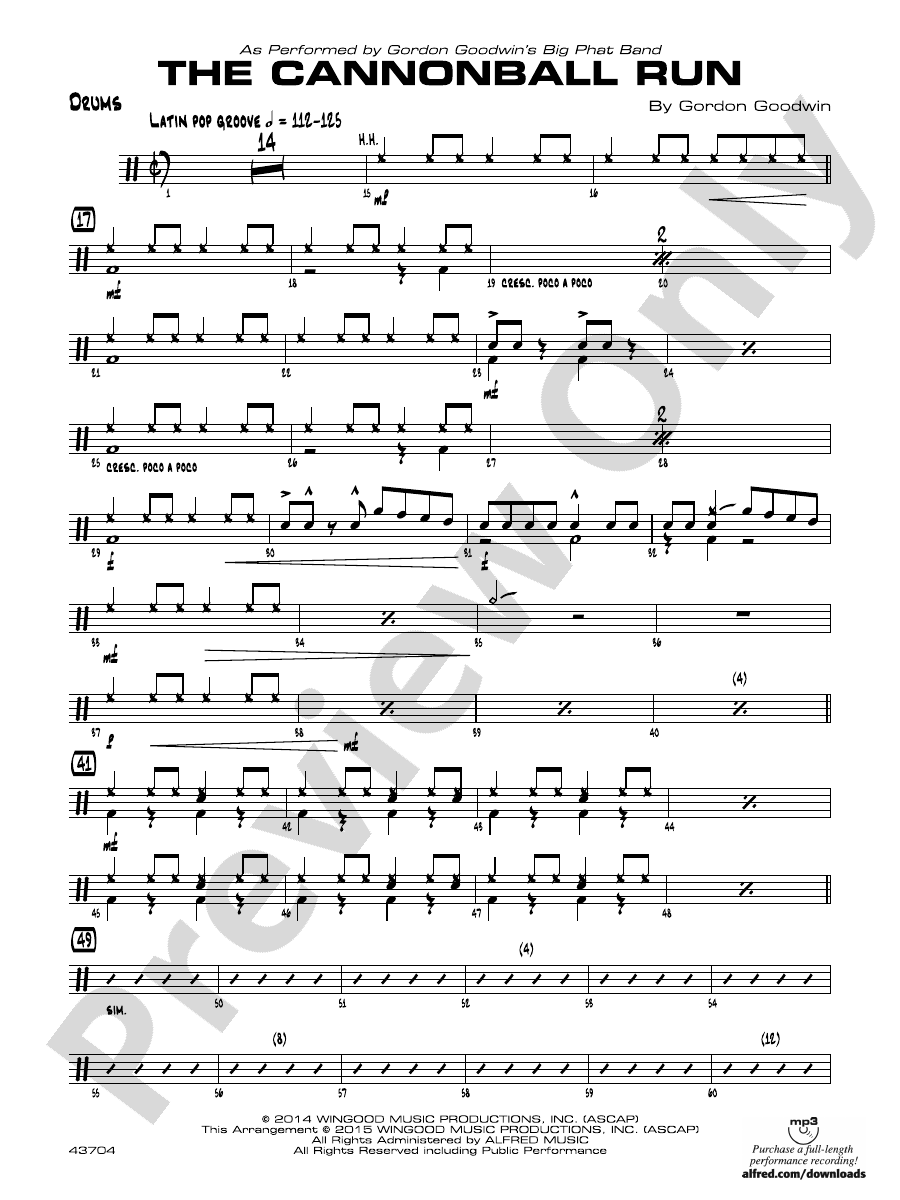 The Cannonball Run Drums Drums Part Digital Sheet Music Download