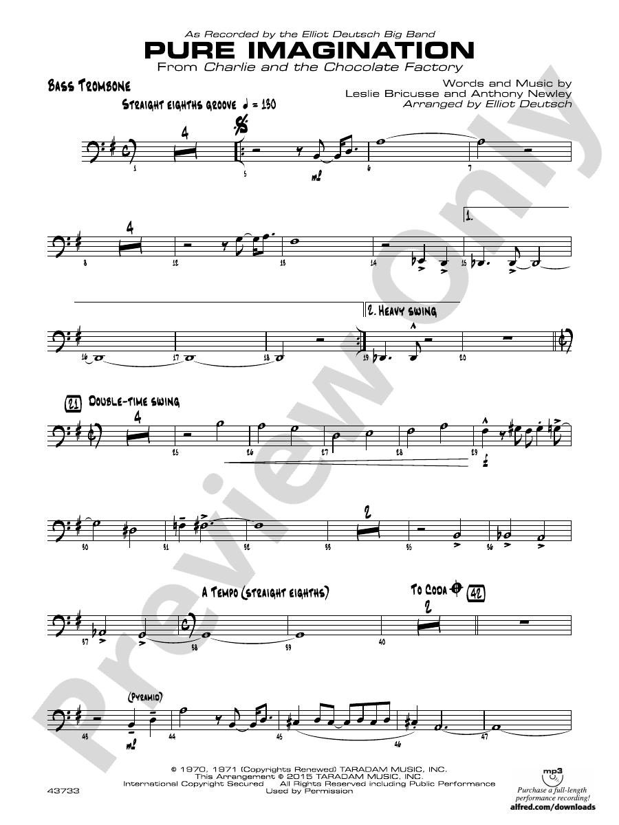 Pure Imagination Bass Trombone Bass Trombone Part Digital Sheet