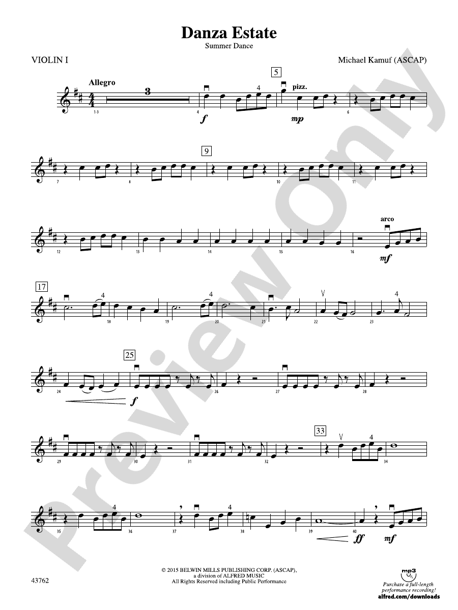 Danza Estate: 1st Violin: 1st Violin Part - Digital Sheet Music Download