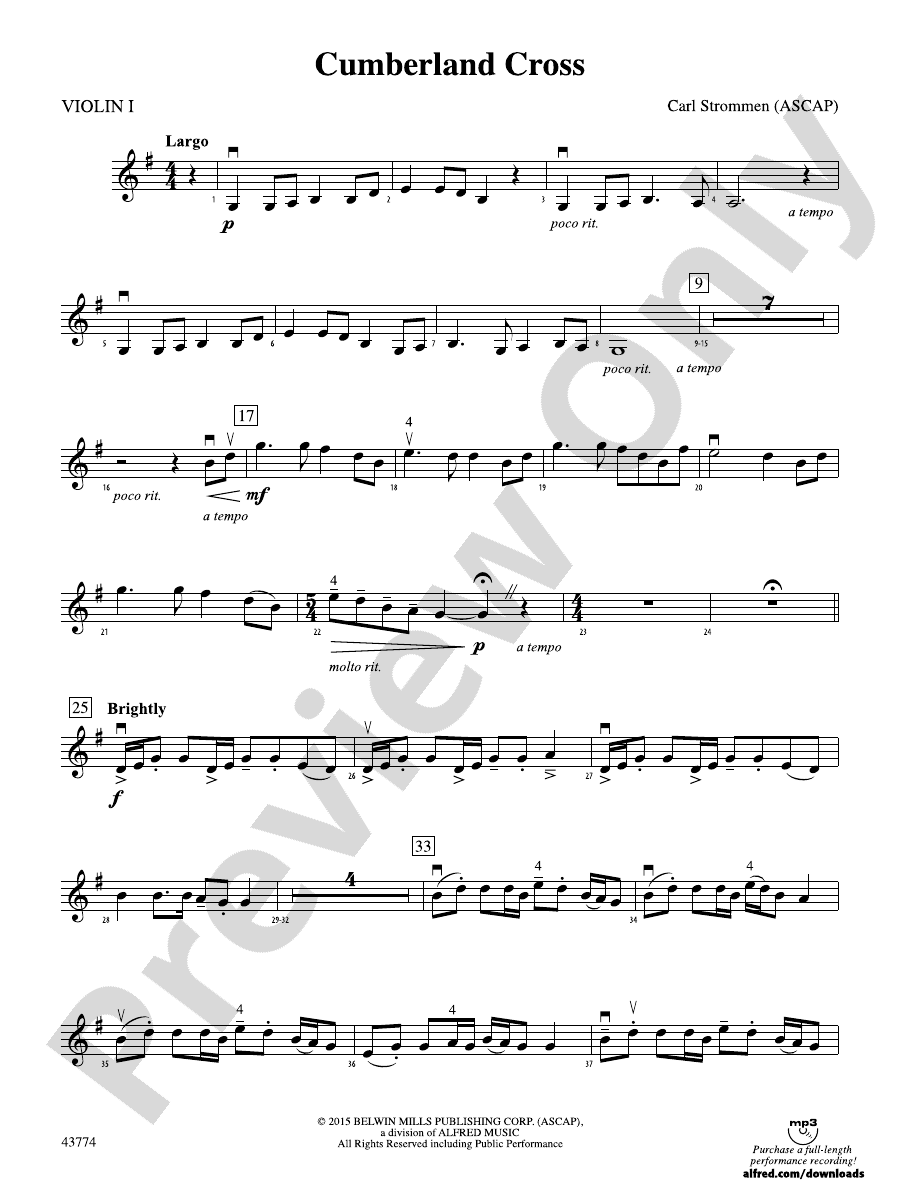 Cumberland Cross 1st Violin 1st Violin Part Digital Sheet Music Download 6280