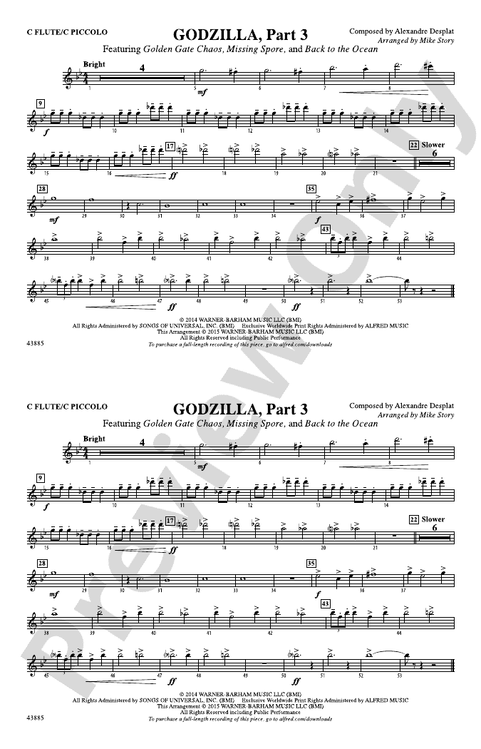 Godzilla, Part 3 Flute Flute Part Digital Sheet Music Download