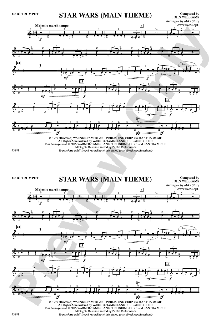 Star Wars (Main Theme): 1st B-flat Trumpet: 1st B-flat Trumpet Part ...