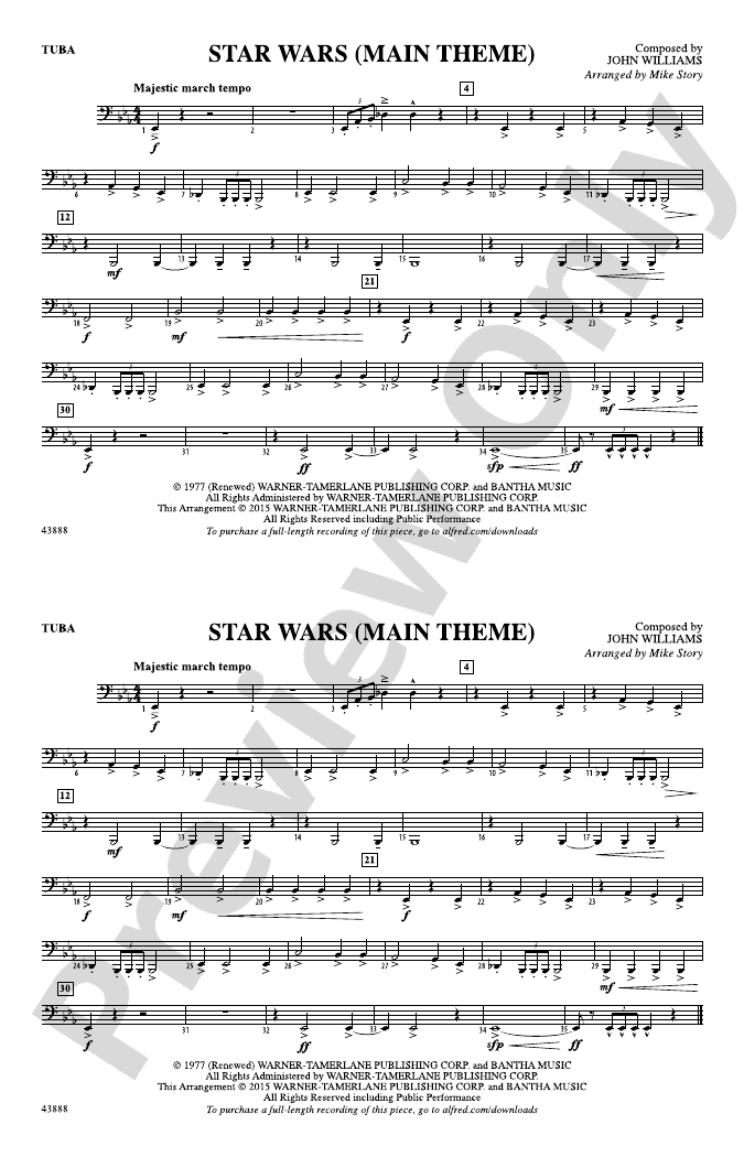 Star Wars Main Theme Tuba Tuba Part Digital Sheet Music Download