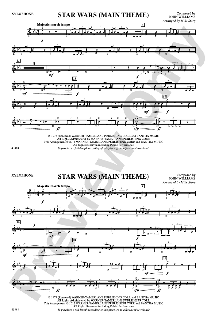 Star Wars (Main Theme) Xylophone Xylophone Part Digital Sheet Music Download