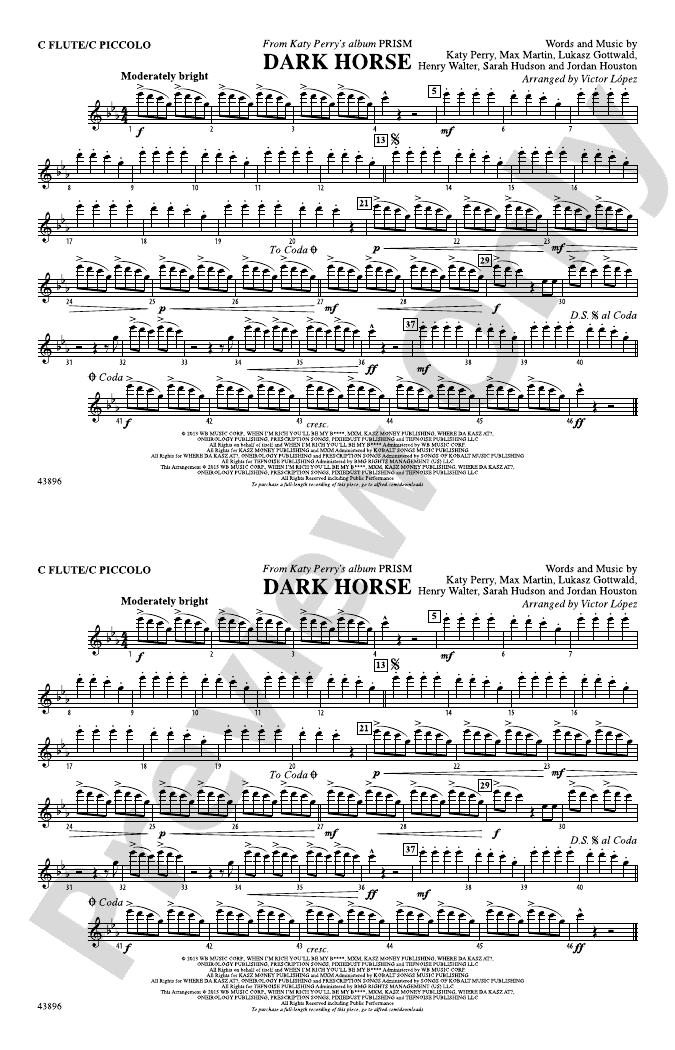 Dark Horse Flute Flute Part Digital Sheet Music Download