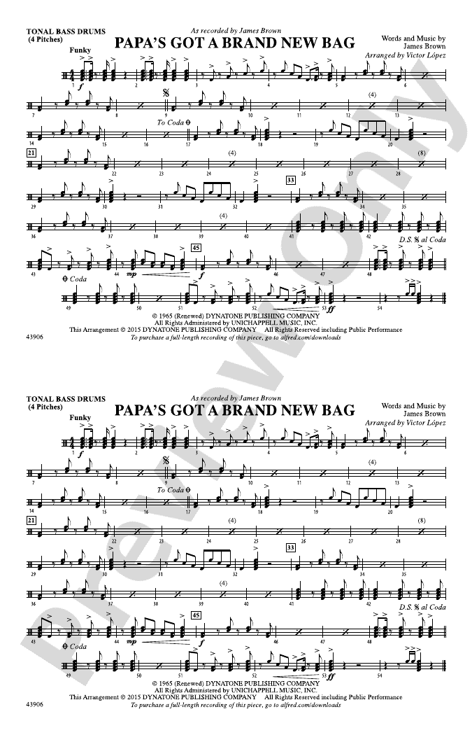 Papa's Got a Brand New Bag Tonal Bass Drum Tonal Bass Drum Part