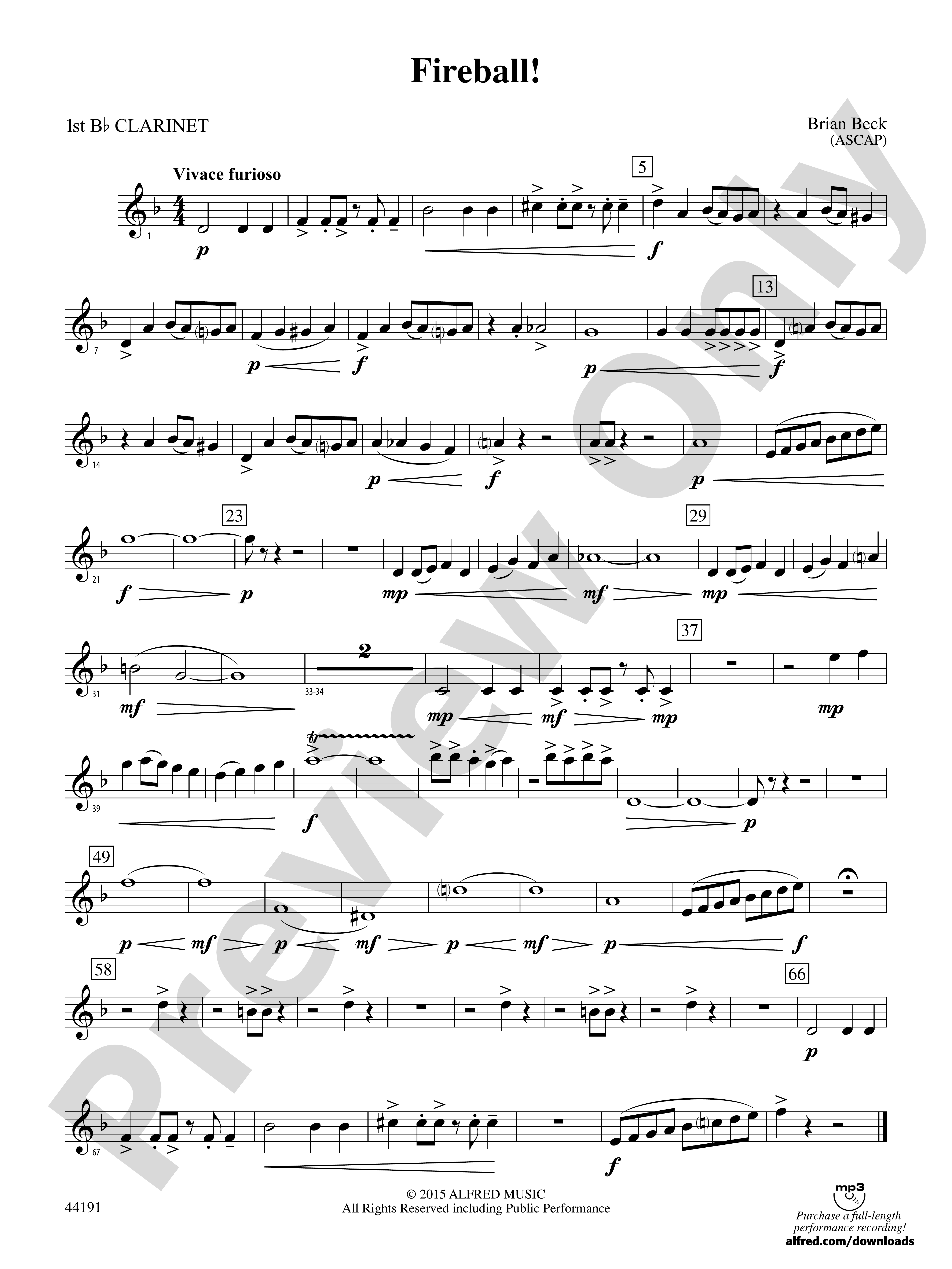 Fireball 1st B Flat Clarinet 1st B Flat Clarinet Part Digital Sheet Music Download 