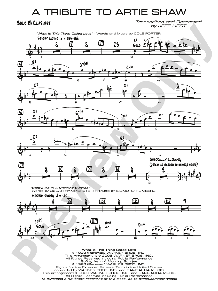 A Tribute to Artie Shaw Solo Solo Part Digital