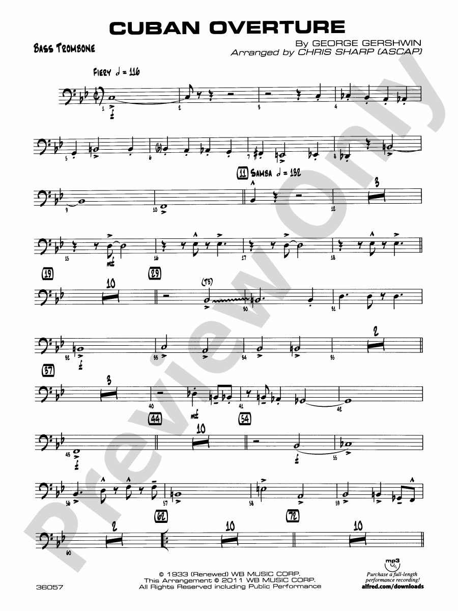 Cuban Overture Bass Trombone Bass Trombone Part Digital Sheet Music