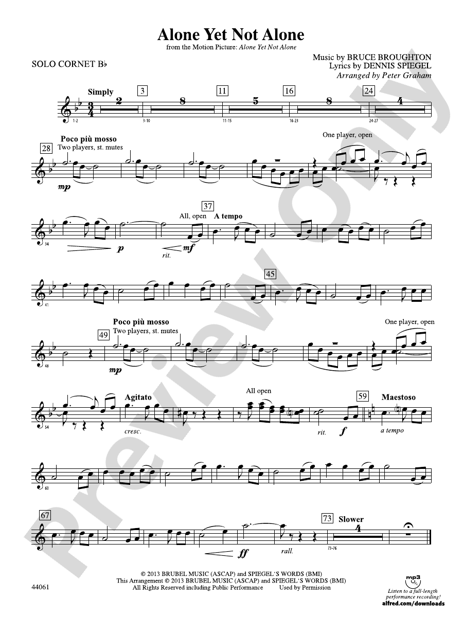 Alone Yet Not Alone (from the Motion Picture Alone Yet Not Alone) Solo Bflat Solo B