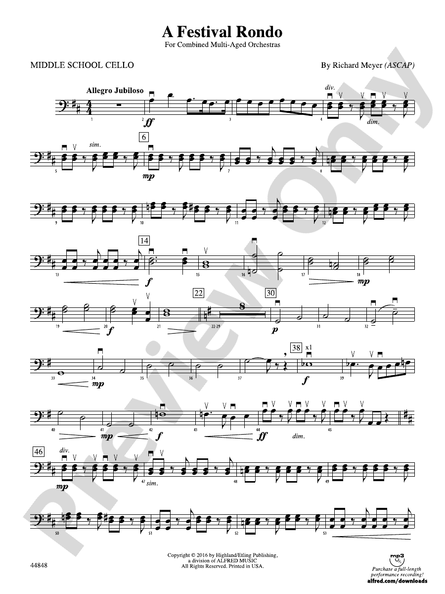 A Festival Rondo Middle School Cello Middle School Cello Part