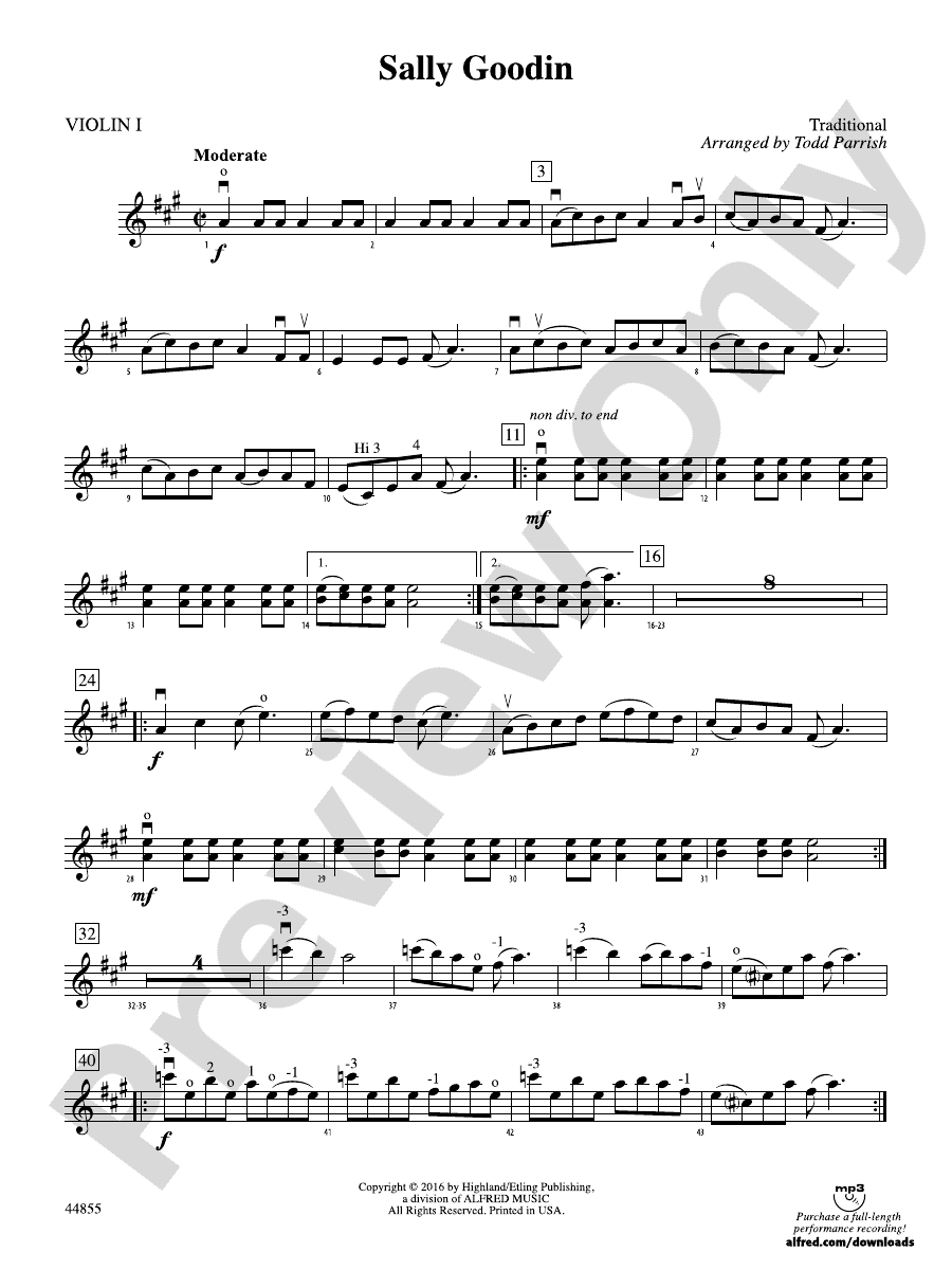 Sally Goodin 1st Violin 1st Violin Part Digital Sheet Music Download 1228