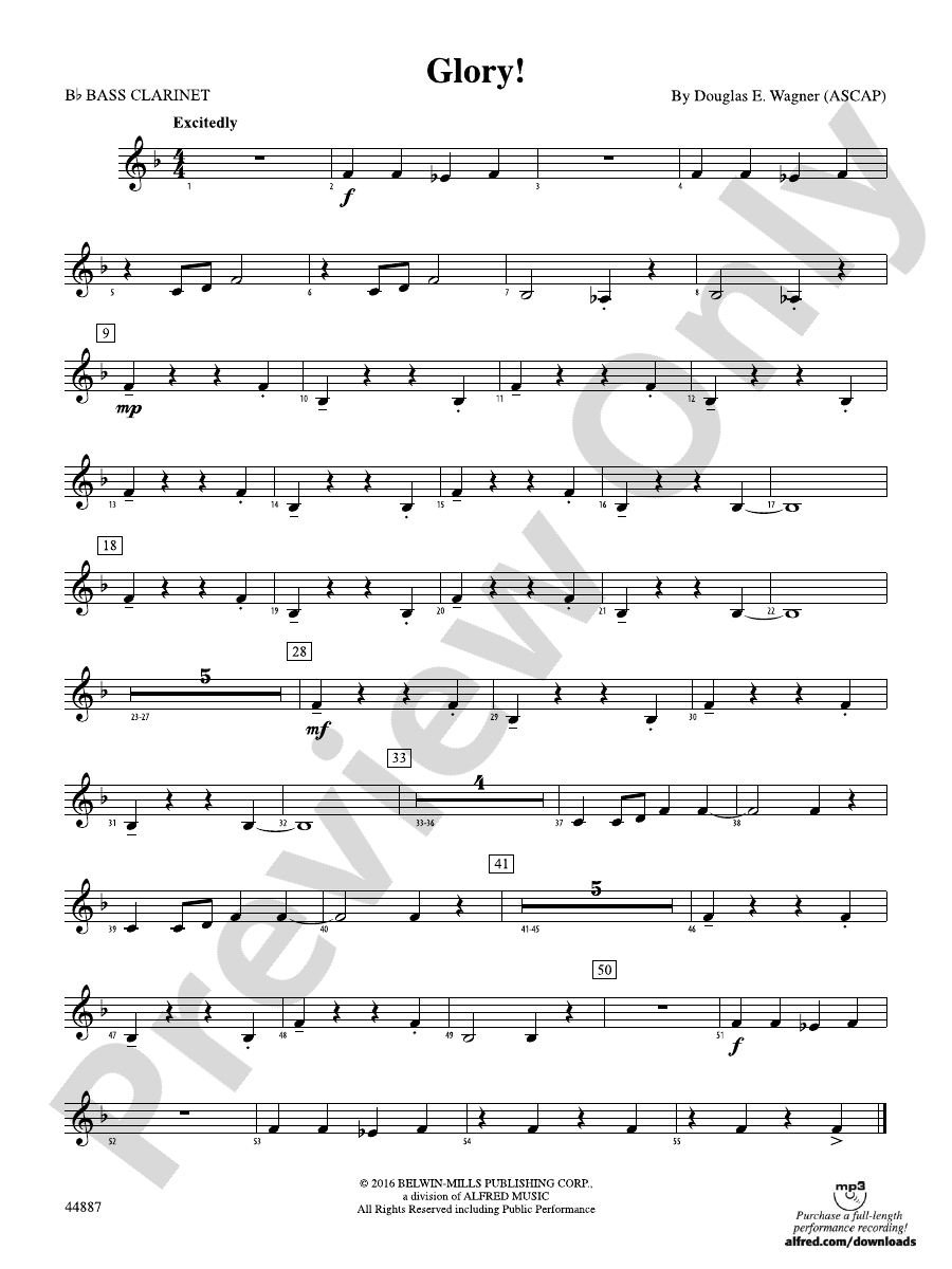 Glory! Bflat Bass Bflat Bass Part Digital Sheet