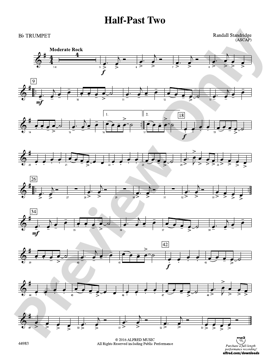 HalfPast Two 1st Bflat Trumpet 1st Bflat Trumpet Part Digital Sheet Music Download