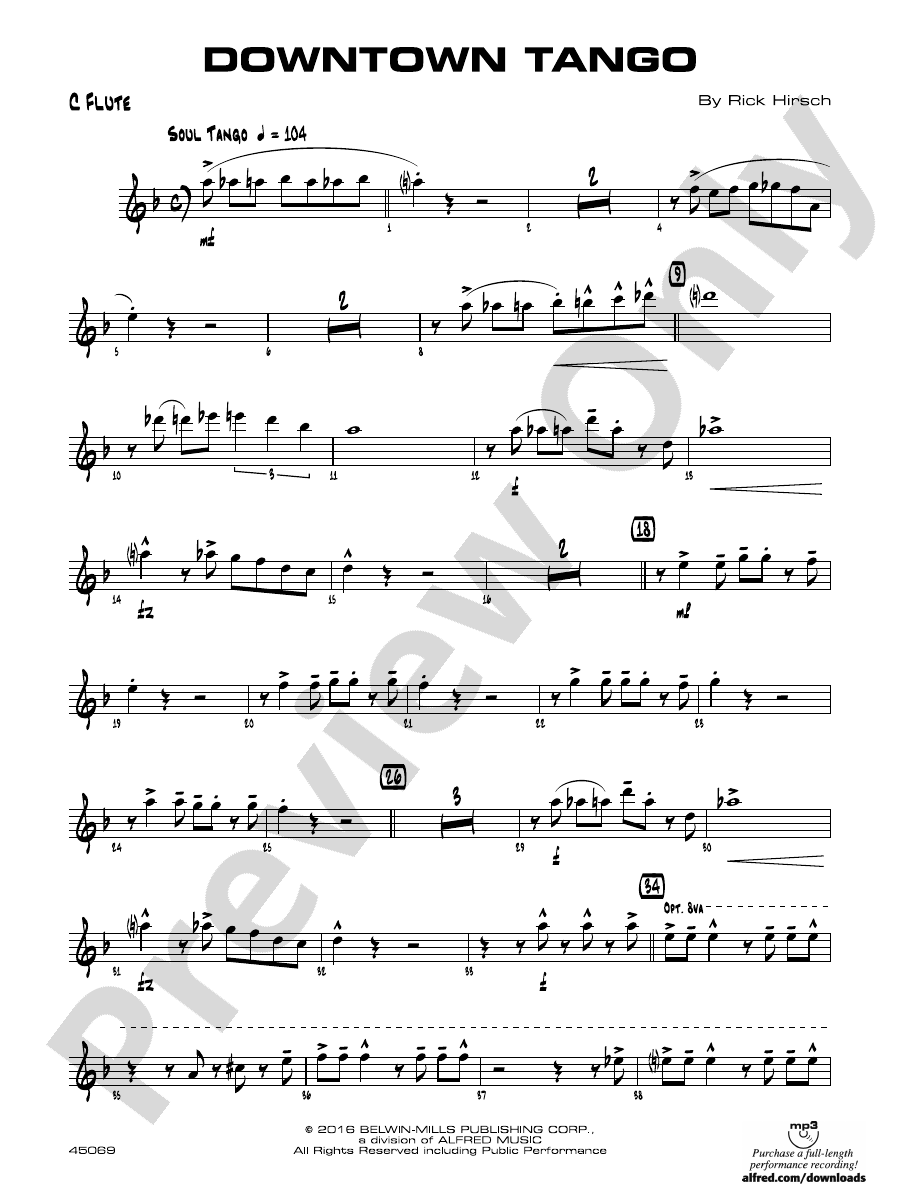 Downtown Tango Flute Flute Part Digital Sheet Music Download