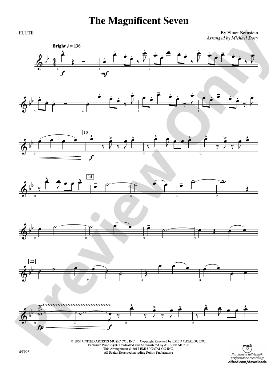 The Magnificent Seven Flute Flute Part Digital Sheet Music Download