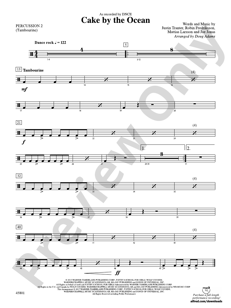 Cake by the Ocean 2nd Percussion 2nd Percussion Part Digital Sheet
