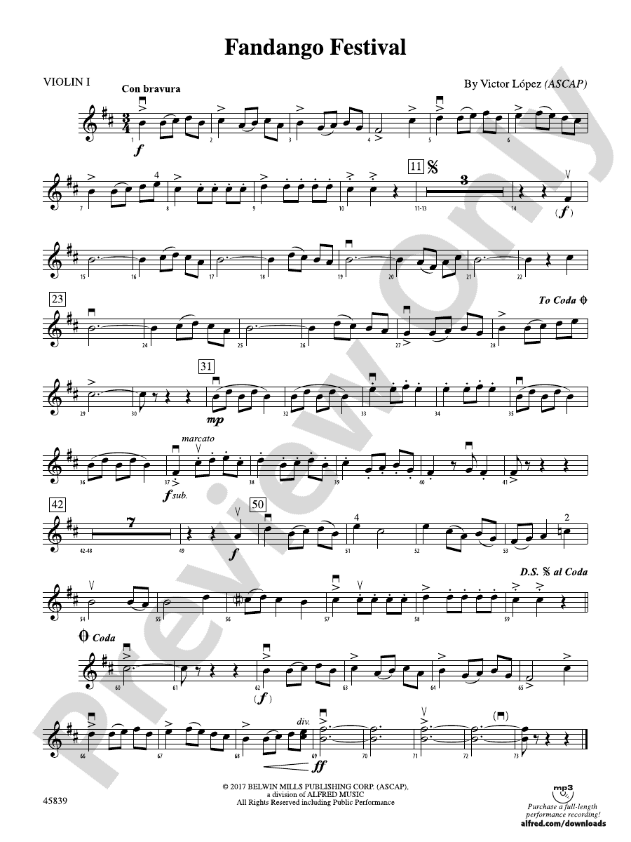 Fandango Festival 1st Violin 1st Violin Part Digital Sheet Music Download 8395