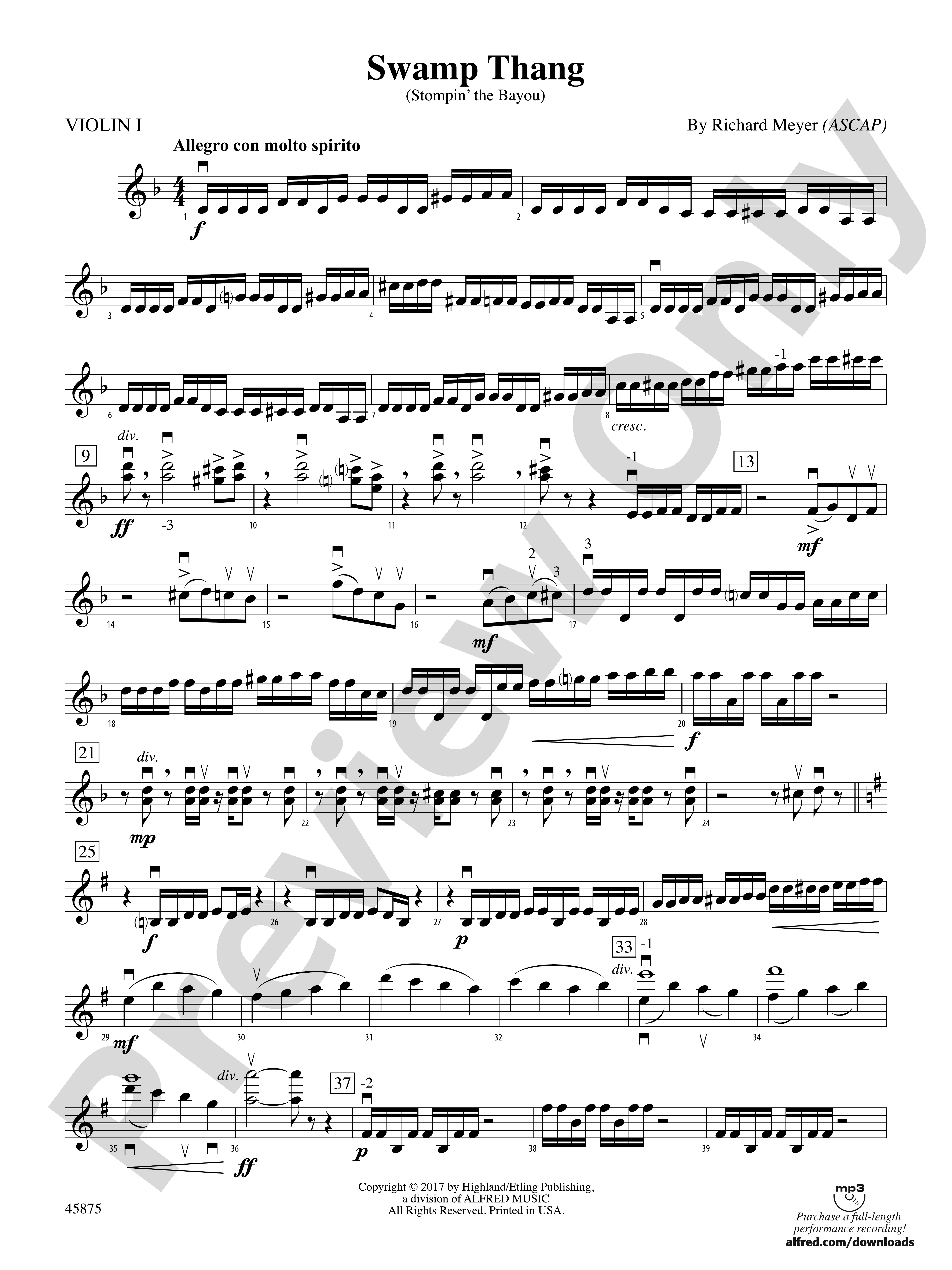 Swamp Thang 1st Violin 1st Violin Part Digital Sheet Music Download