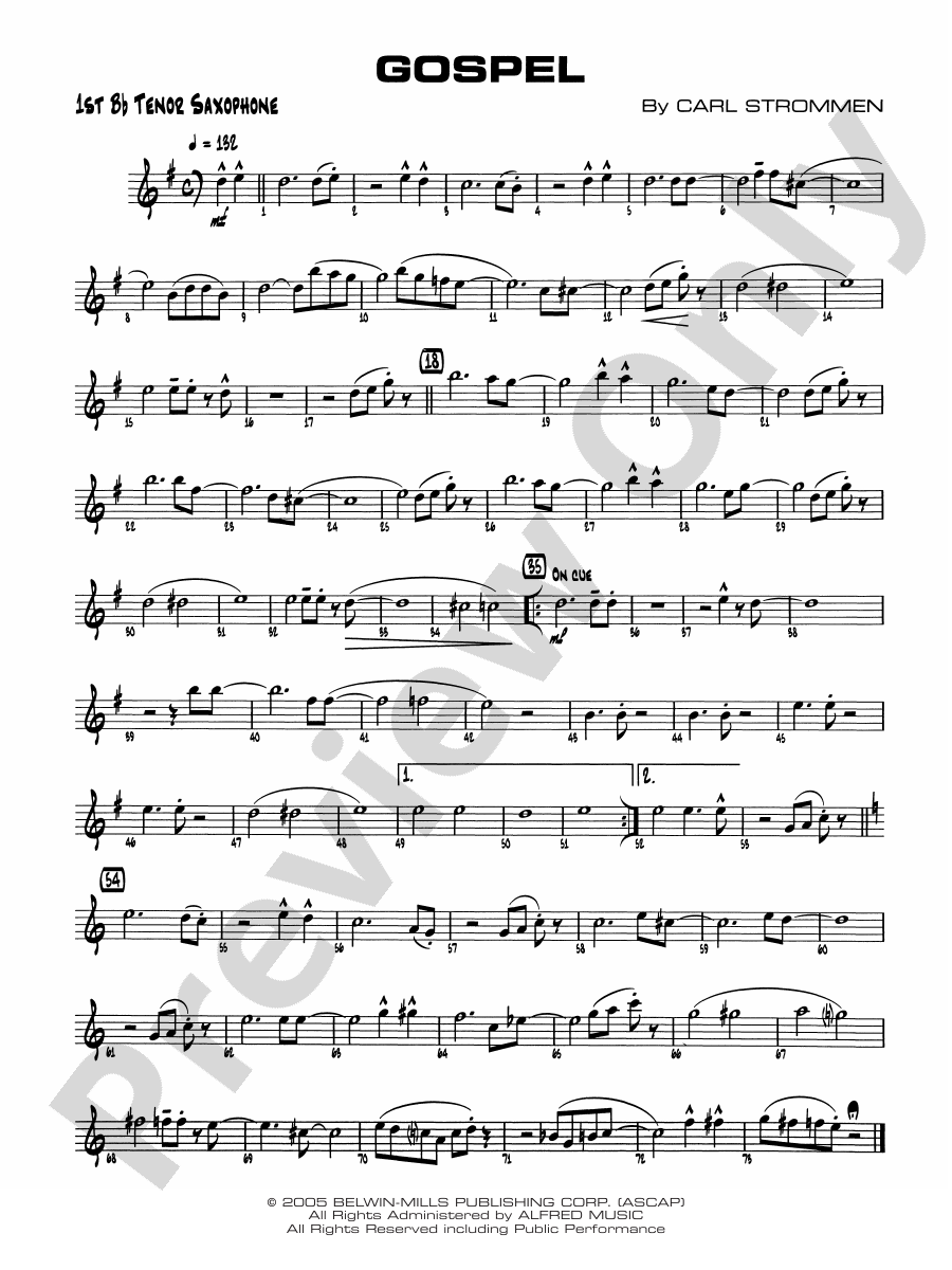 Gospel Bflat Tenor Saxophone Bflat Tenor Saxophone Part Digital