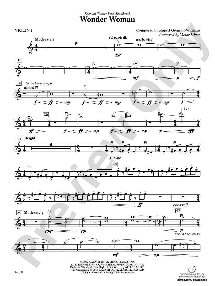 Wonder Woman From the Warner Bros. Soundtrack 1st Violin 1st Violin