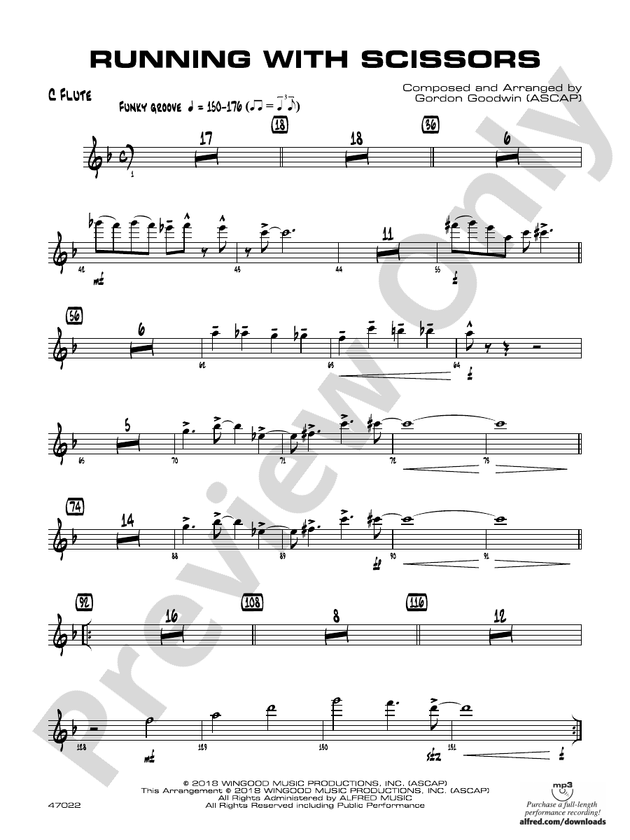 Running with Scissors Flute Flute Part Digital Sheet Music Download